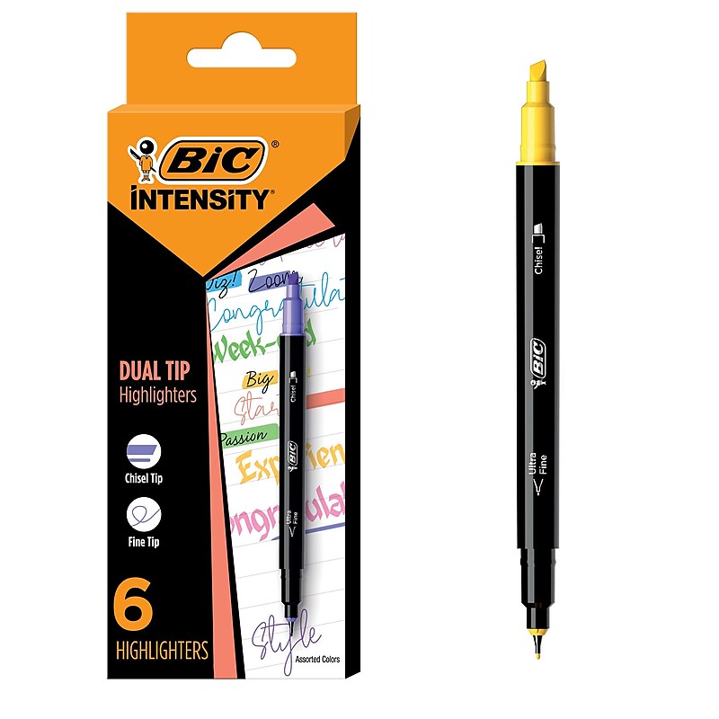BIC Intensity Dual Tip Highlighter, Medium & Broad Point, Assorted Ink, 6/Pack (HLPDT6-AST) image 1