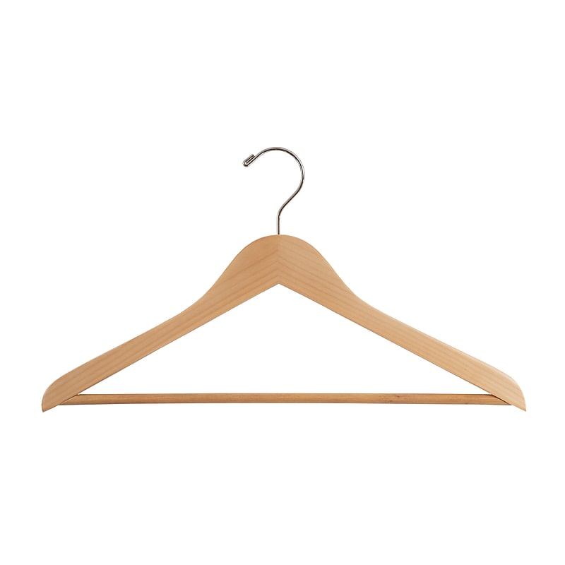 Nahanco 17" Wood Flat Suit Hanger, Chrome Hook, Natural, 100/Box (80-17) image 1