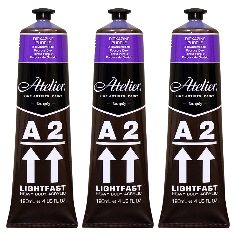 Chroma Atelier A2 Lightfast Acrylic Paint Tube, Dioxazine Purple Hue, 4 oz., 3/Bundle (CRM693-3) image 1