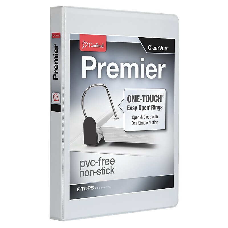 Cardinal Premier EasyOpen ClearVue 1" 3-Ring View Binders, D-Ring, White (10300CB) image 1