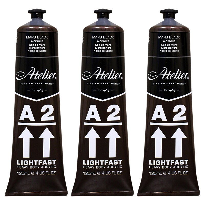 Chroma Atelier A2 Lightfast Acrylic Paint Tube, Mars Black, 4 oz., 3/Bundle (CRM764-3) image 1