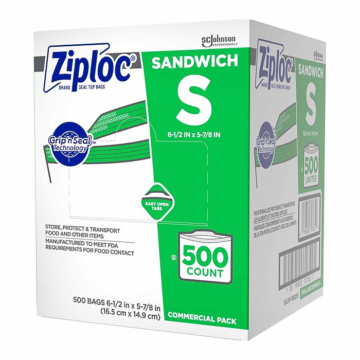 Ziploc Double Zipper Sandwich Bags, 500 Bags/Carton (682255) | Staples