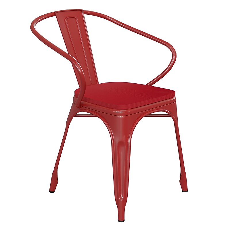 Flash Furniture Luna Indoor-Outdoor Chair with Arms, Red with Red Seat (CH31270REDPL1R) image 1