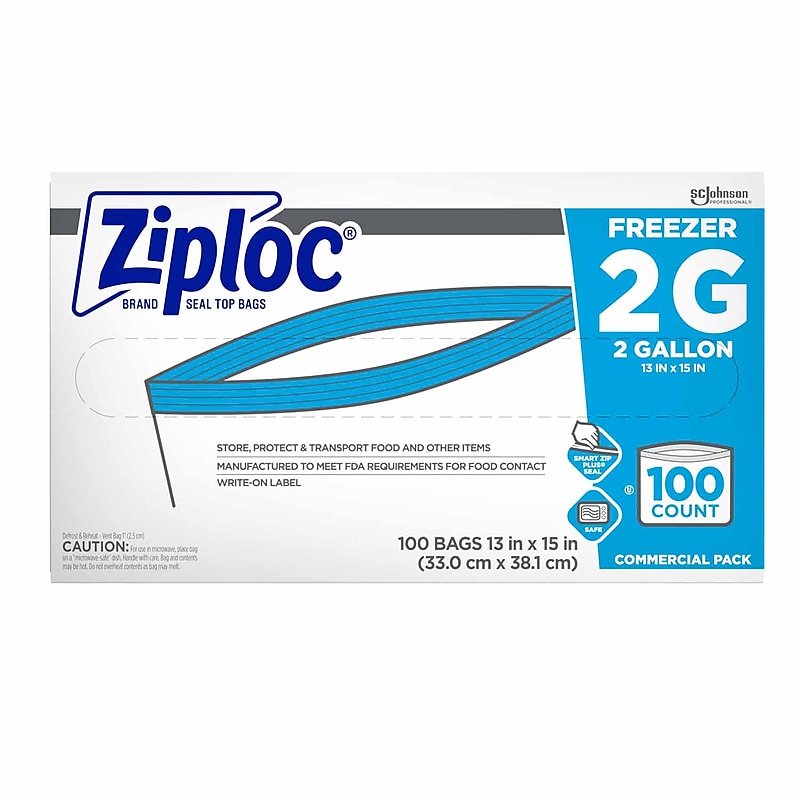 Ziploc Double Zipper Freezer Storage Bags, 2 Gallon, 100 Bags/Carton (682254) image 1