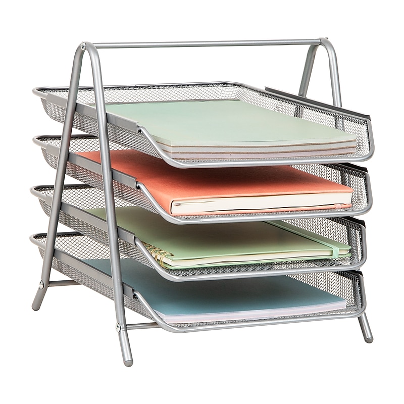 Mind Reader Metal Mesh Front Loading Letter Tray, Letter/Legal Size, Silver (4TPAPER-SIL) image 1