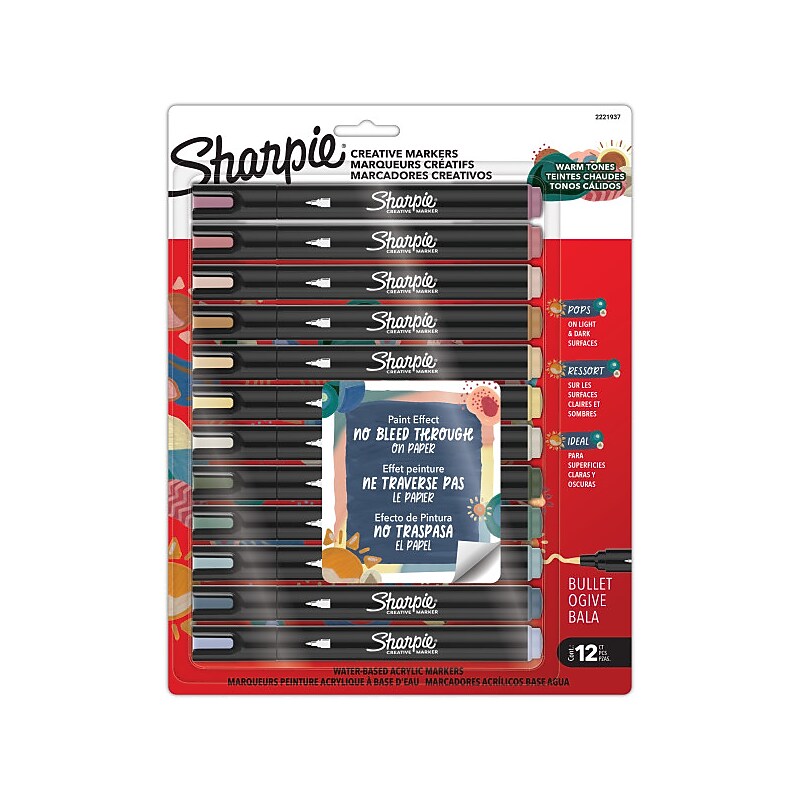 Sharpie Warm Tones Liquid Ink Markers, Bullet Tip, Assorted Colors, 12/Pack (2221924​) image 1
