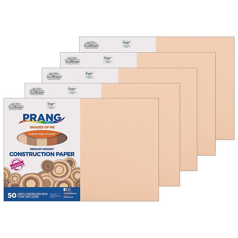 Prang Shades of Me 12" x 18" Construction Paper, Assorted Colors, 50 Sheets/Pack, 5 Packs (PAC9512-5) image 1