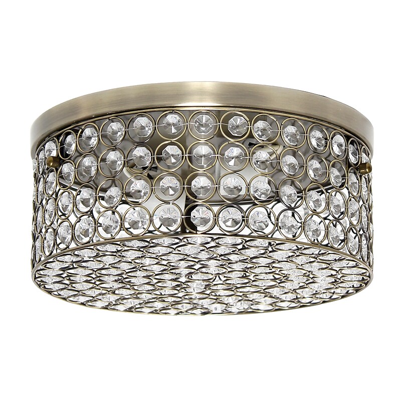 Lalia Home 12" Classix Glam Two Light Crystal and LED Flush Mount Ceiling Light Fixture, Antique Brass (LHM-2003-AB) image 1