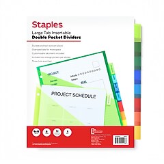 Staples Large Tab Plastic Insertable Pocket Dividers, 8-Tabs