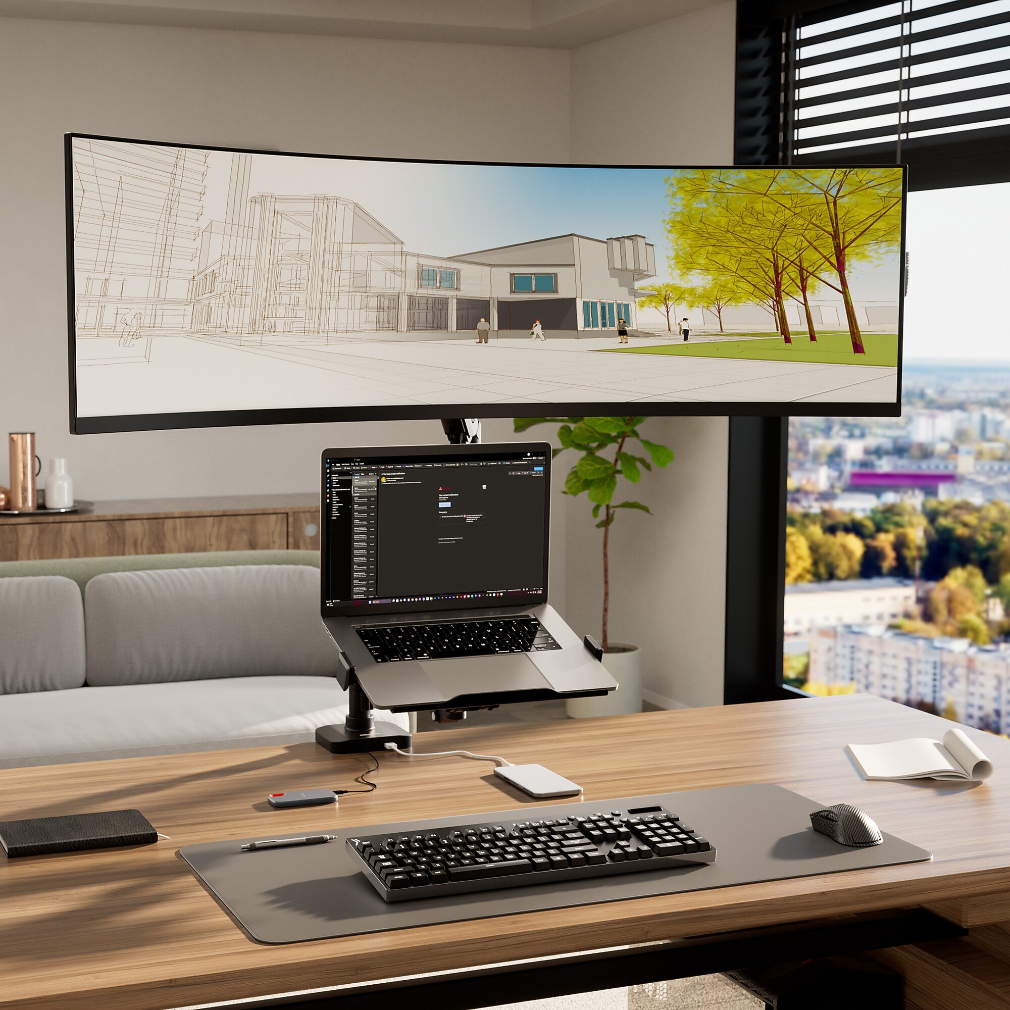 Mount-It! ProFlex Series Heavy-Duty Monitor and Laptop Desk Mount with Pole for Ultrawide Screens Up to 49″, Black (MI-12008) Sansujyuku sansujyuku.com