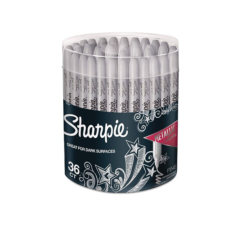 Sharpie Metallic Permanent Marker, Fine Bullet Tip, Metallic Silver Ink, 36/Pack (SAN9597) image 1