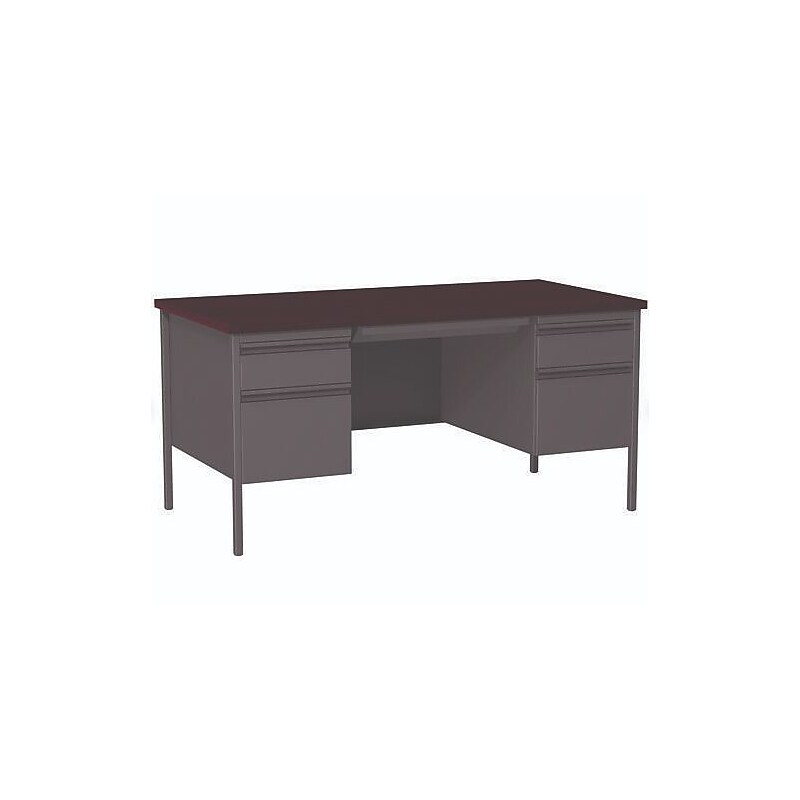 Alera 60"W Double Pedestal Desk, Mahogany/Charcoal (ALEHSD6030CM) image 1