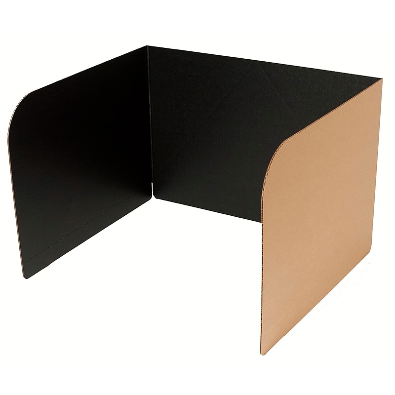 Classroom Products Foldable Cardboard Freestanding Privacy Shield, 13"H x 20"W, Black/Kraft, 40/Box (1340 BK) image 1