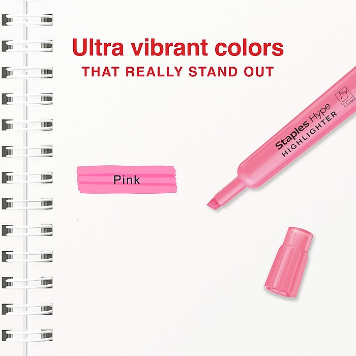 Staples Hype Tank Highlighter, Chisel Tip, Pink, 12/Pack (ST62940