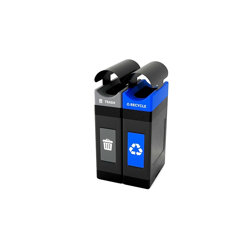 Commercial Zone Avante Series Polyethylene Dual-Stream Trash and Recycling Center, 60 Gallon, Black (787206MSA) image 1