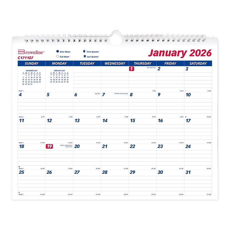 2026 Brownline 15" x 12" Monthly Wall Calendar, Blue/White (C171107) image 1