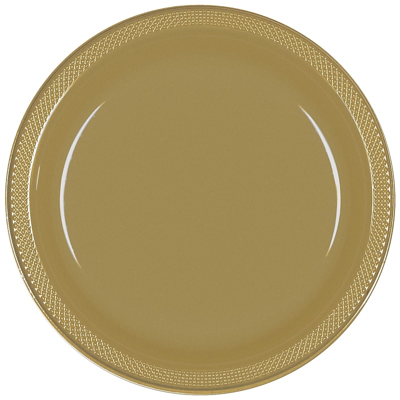Party City 10.25" Plastic Plates, Gold, 20 Plates/Pack (AM43015-19-ST) image 1