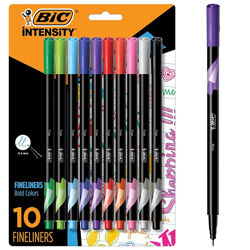 BIC Intensity Fineliner Felt Pens, Fine Point, Assorted Inks, 10/Pack (FPINFAP10-AST) image 1