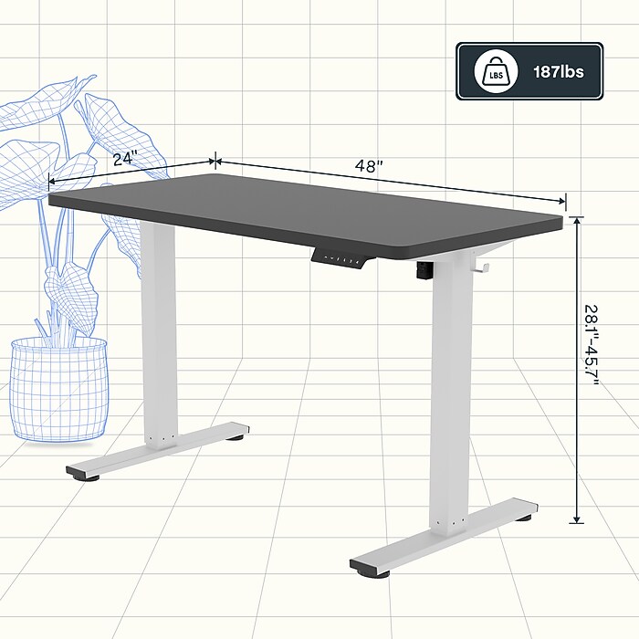 FlexiSpot E2 48''W Electric Adjustable Standing Desk, Black/White