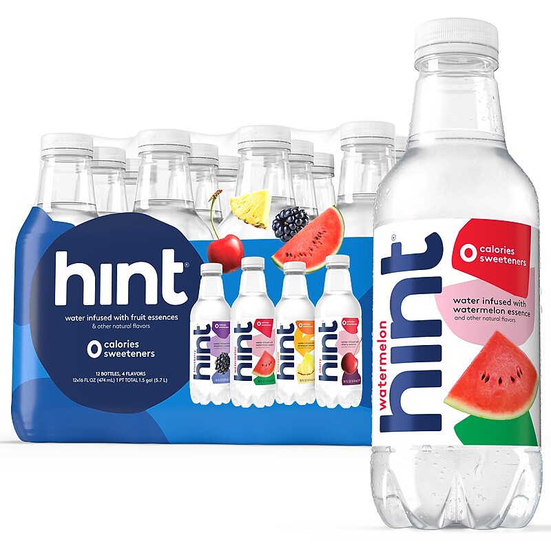 Hint Starter Pack Flavored Water, 16 oz., 12 Bottles/Carton (00149) image 1