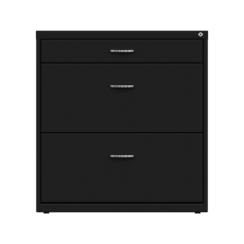 Space Solutions 3-Drawer Lateral File Cabinet, Letter/Legal Size, Lockable, 31.88"H x 30"W x 17.63"D, Black (25070) image 1