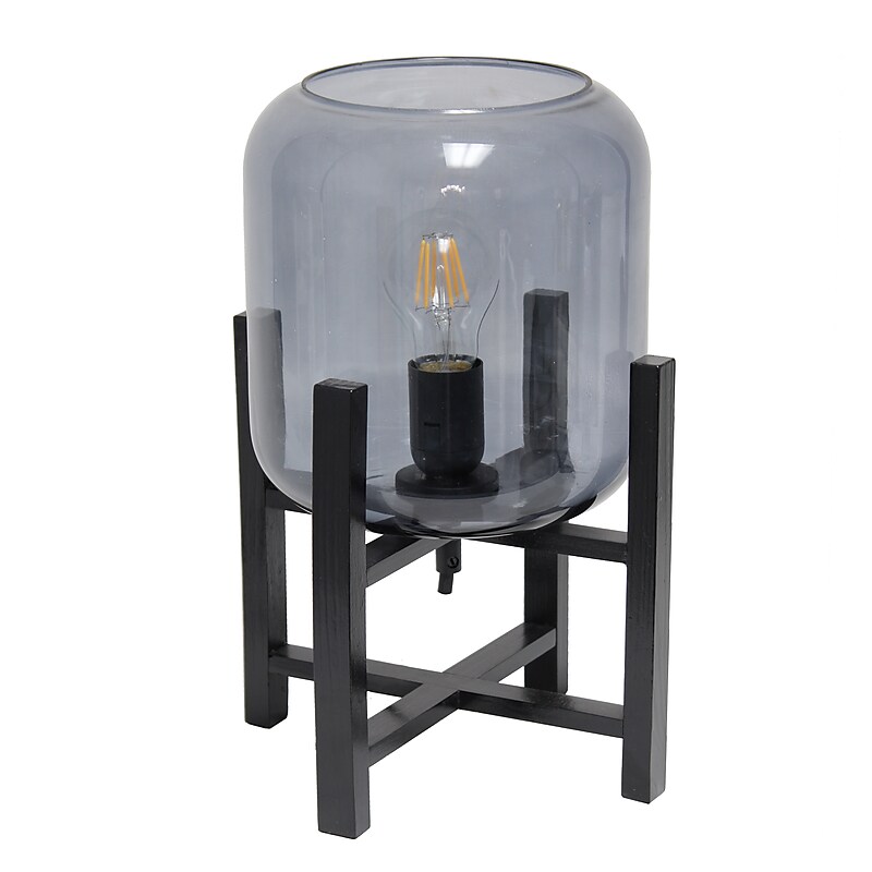 Creekwood Home 13.5" LED Table Lamp, Black/Smoky Glass (CWT-1000-SM) image 1