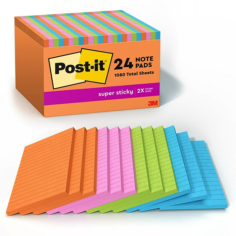 Post-it® Super Sticky Note, 4" x 6", Energy Boost Collection, Lined, 45 Sheets/Pad, 24 Pads/Pack (660-24SSAU-CP) image 1