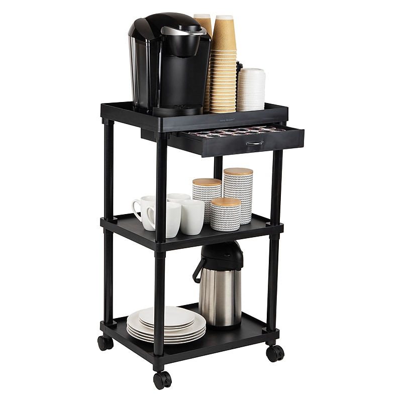 Mind Reader 3-Shelf Plastic Rolling Utility Cart, Black (CARTCOFF-BLK) image 1