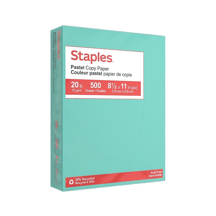 Staples Pastel Color Copy Paper, 20 lbs., 8.5