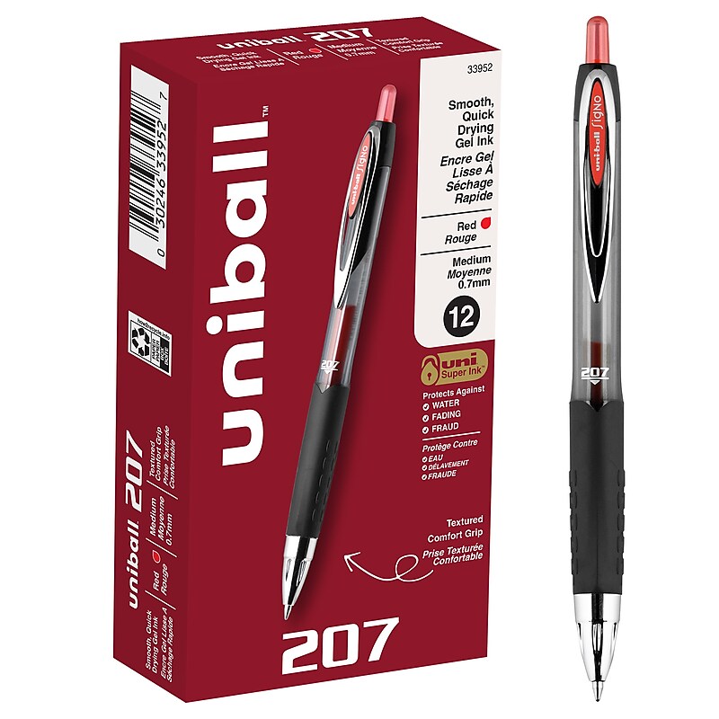 uni-ball 207 Retractable Gel Pens, Medium Point, 0.7mm, Red Ink, Dozen (33952) image 1