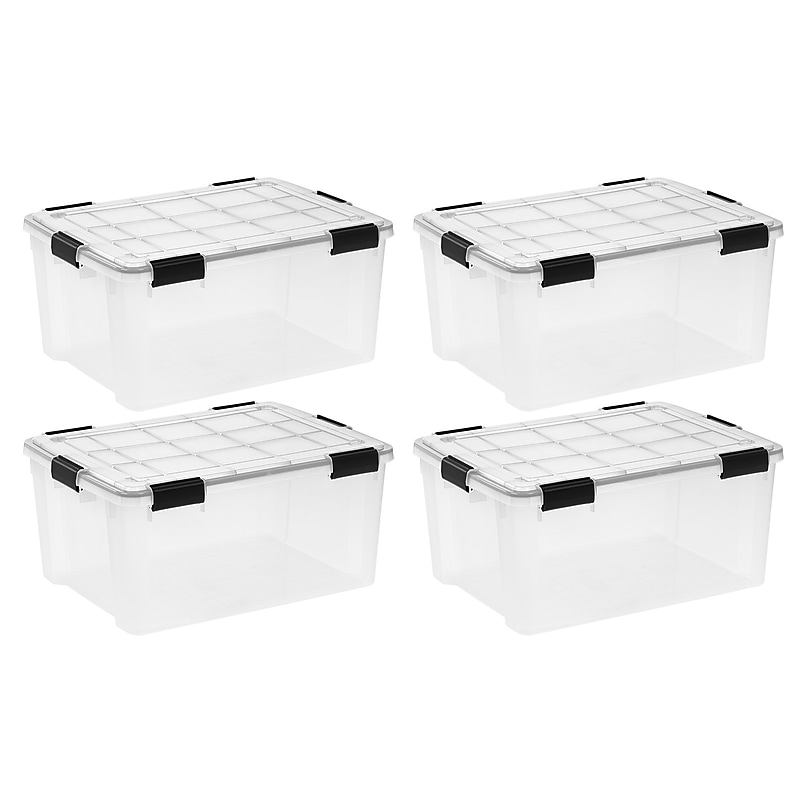Iris WeatherPro 60 Quart Storage Bin with Latching Lid, Plastic, Clear, 4/Pack (500413) image 1