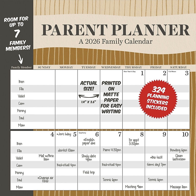 2026 TF Publishing 12" x 17" TF Publishing 12" x 12" Parent Planner Wall Calendar 26-1143 image 1