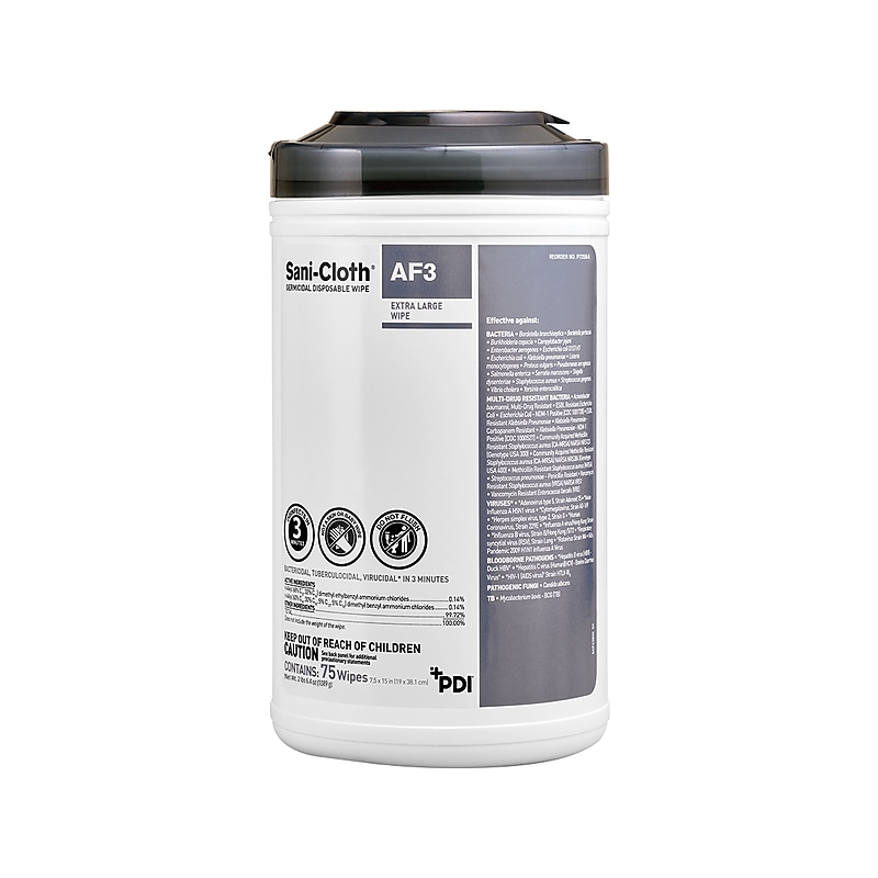 PDI Sani-Cloth AF3 Disinfecting Wipes, 75 Wipes/Canister, 6 Canisters/Carton (P72584CT) image 1