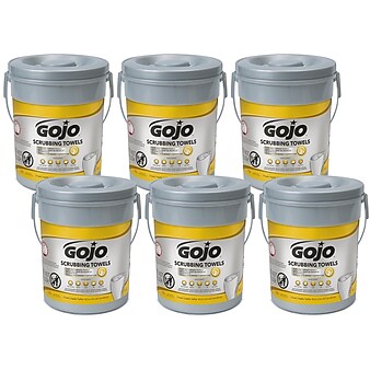 GOJO Hand and Surface Scrubbing Towels, Fresh Citrus Scent, 72 Count Heavy Duty Scrubbing Towels Canister 6/Ct (6396-06)