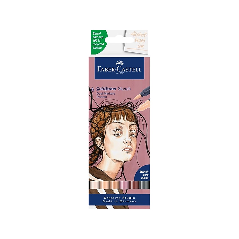 Faber-Castell Goldfaber Portrait Dual Sketch Markers, Brush/Fineliner Point, Assorted Colors, 6/Set (FC164812) image 1