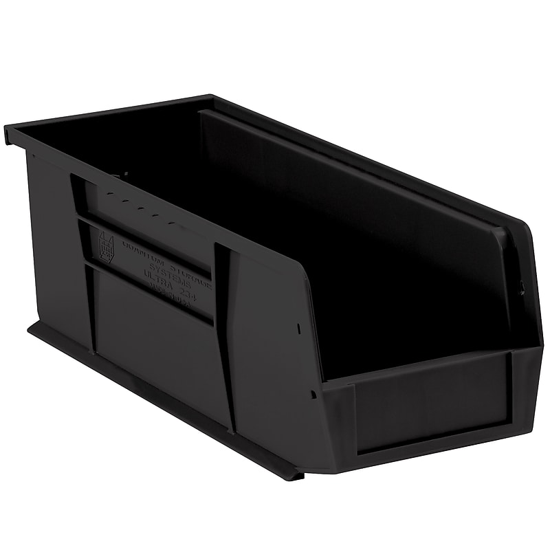 Partners Brand Medium Stackable Plastic Storage Bin, 14.75" x 5" x 5.5", Black, 12/Carton (BINP1555K) image 1