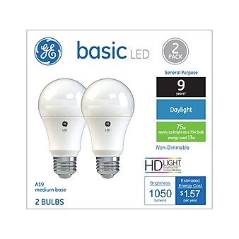 GE Basic LED 75-Watt Soft White , A19 Standard Bulbs, 2/Pack (37019)