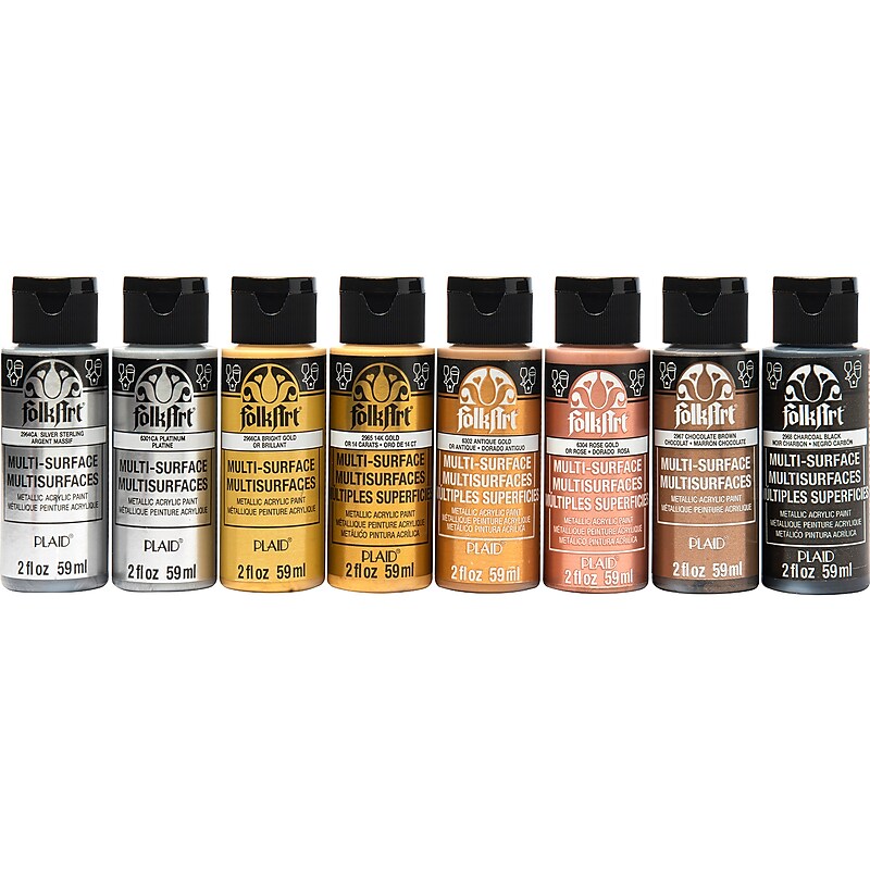 FolkArt Multi-Surface Acrylic Paint Set, 2oz., Metallics, 8/Set (FLKPROMOFAMET) image 1