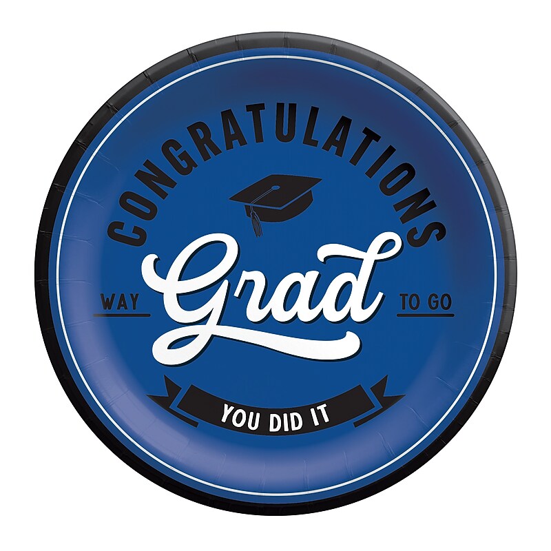 Party City School Spirit Graduation 9" Paper Plates, Blue, 8 Plates/Pack (AM55010019105PC) image 1