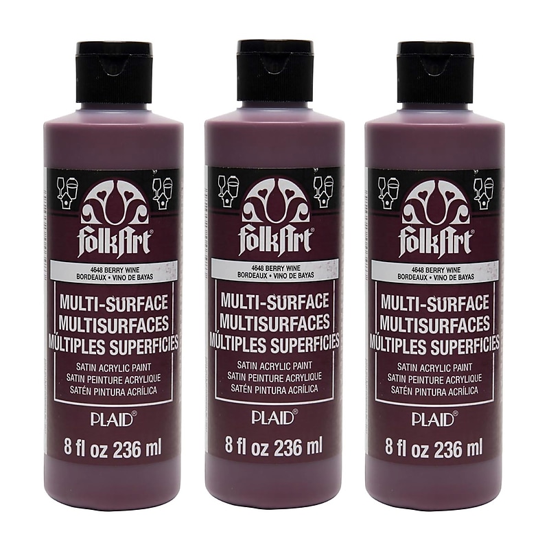 FolkArt Acrylic Paint Multi-Surface Satin, 8oz., Berry Wine, 3/Pack(FLK4648-3) image 1