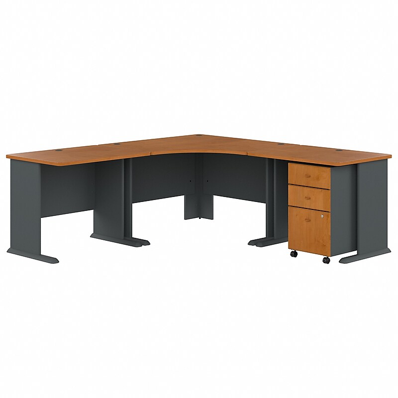 Bush Business Furniture Cubix 84"W Corner Desk with Mobile File Cabinet, Natural Cherry/Slate (SRA041NCSU) image 1