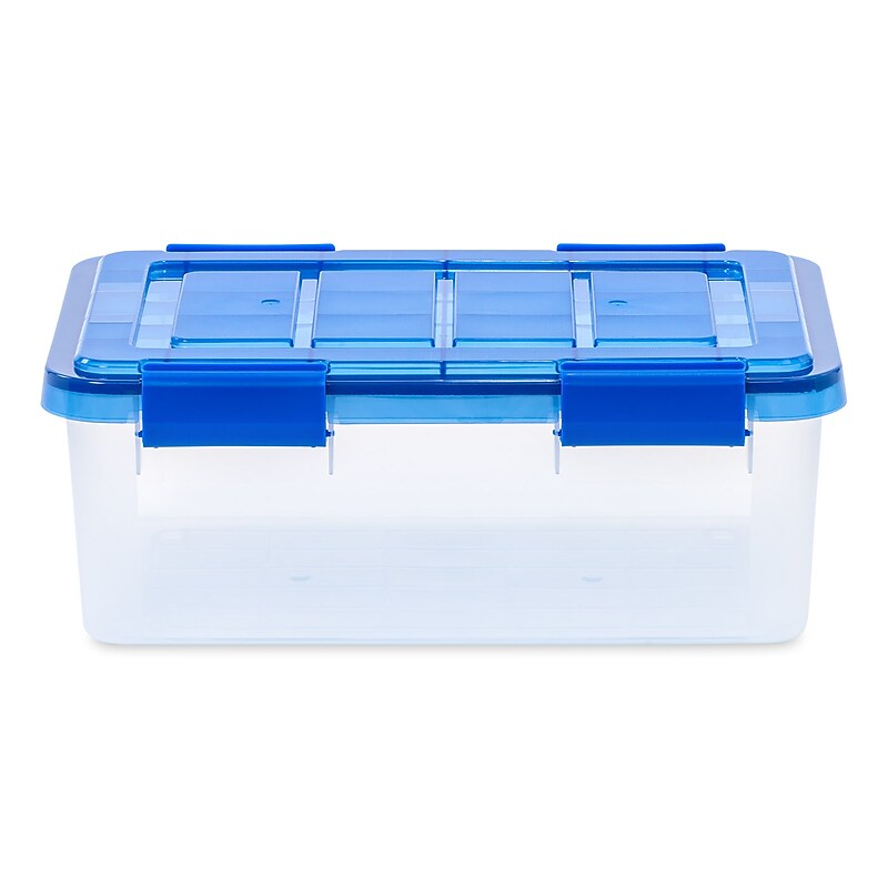 Iris 16 Quart Ultimate Clear Plastic Latching Storage Bin, Blue (500196) image 1