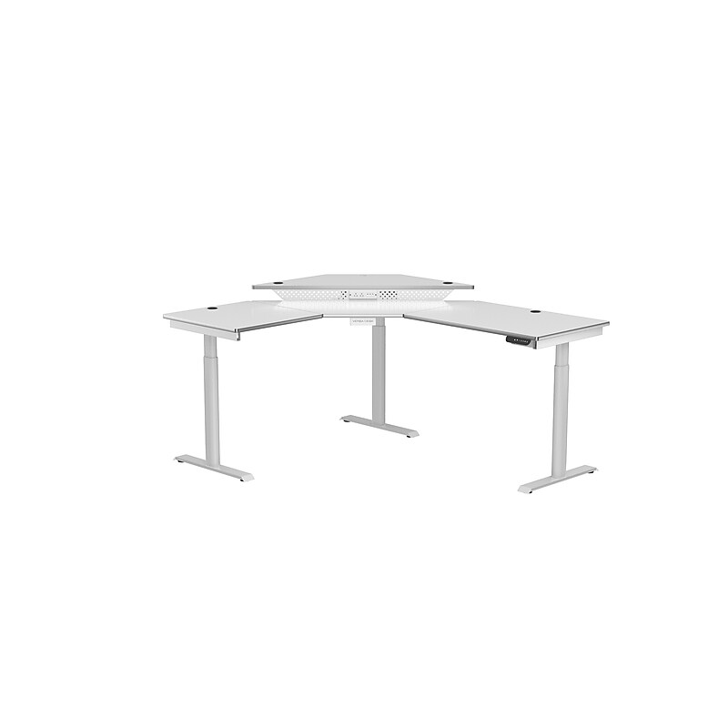 VersaDesk PowerLift 72"W Electric Corner Adjustable Standing Desk, White (PLCSD6072-WW-APP) image 1