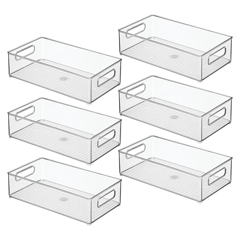iDESIGN Stackable Plastic Storage Bin, 4" x 14.6"x 8", Clear, 6/Pack (29007M6) image 1