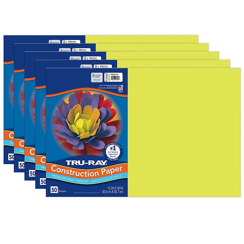 Tru-Ray 12" x 18" Construction Paper, Brilliant Lime, 50 Sheets/Pack, 5 Packs/Bundle (PAC103425-5) image 1