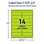 Avery Printable Rectangle Multipurpose Labels, 1-1/3" x 4", Bright Green, 1120/Box (94206)~#|#~3FF9B615-C0F7-4B3E-A942D1D1D949EDED_sc7