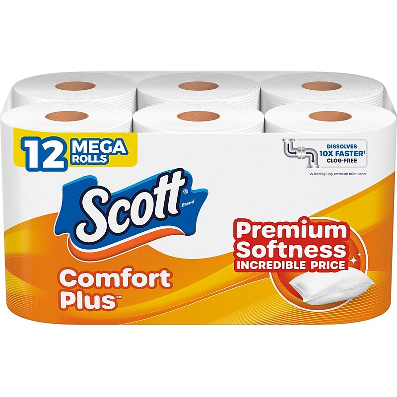 Scott Comfort Plus Toilet Paper, 1-Ply, White, 310 Sheets/Roll, 12 Rolls/Case (57098) image 1