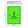 Avery Laser/Inkjet Multipurpose Rectangle Labels, 5" x 7", Neon Green, 40/Pack (94258)~#|#~400DA796-ADAB-473B-8E1A9C00EB8D35C6_sc7
