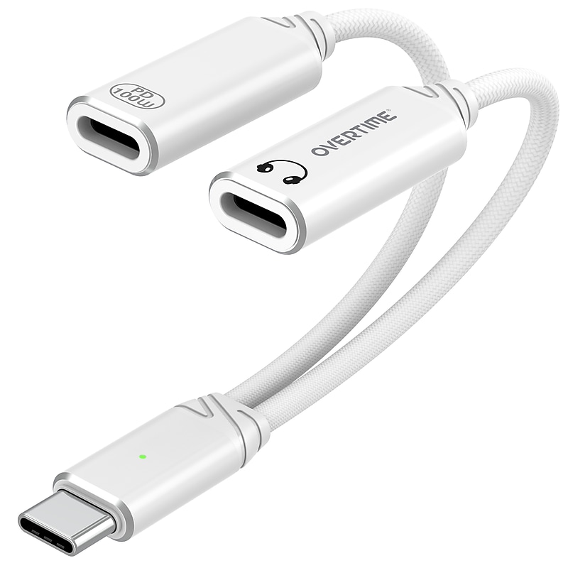 Overtime USB-C to USB-C & C Audio and 100W Charging Splitter Adapter, White (OADCTCCWH) image 1