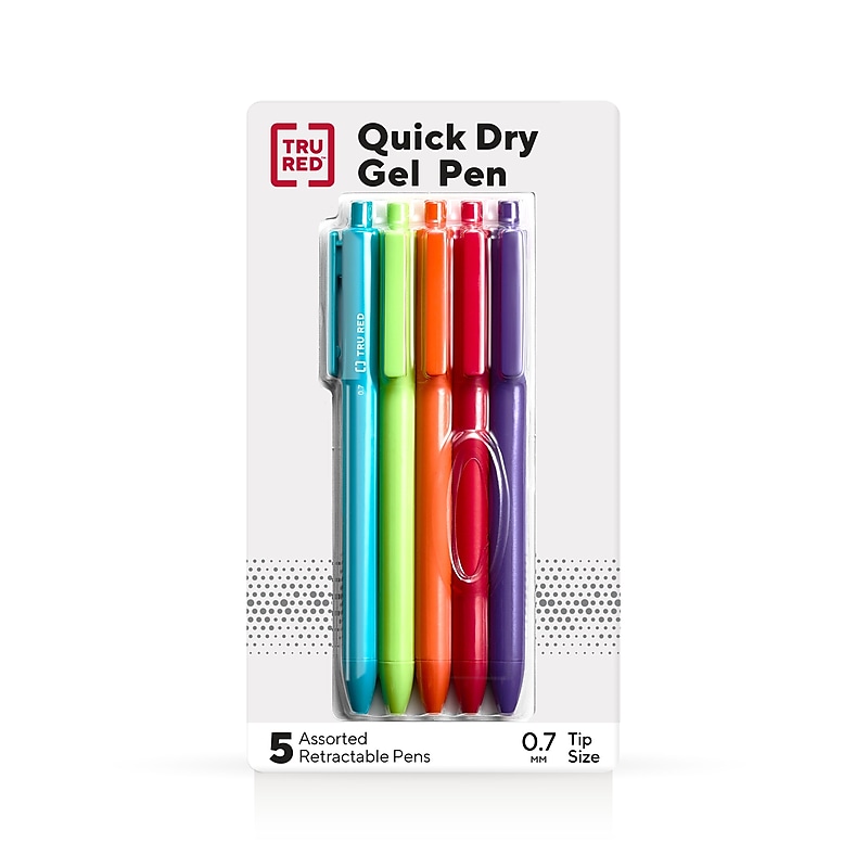 TRU RED™ Retractable Quick Dry Gel Pens, Medium Point, 0.7mm, Assorted, 5/Pack (TR54497) image 1